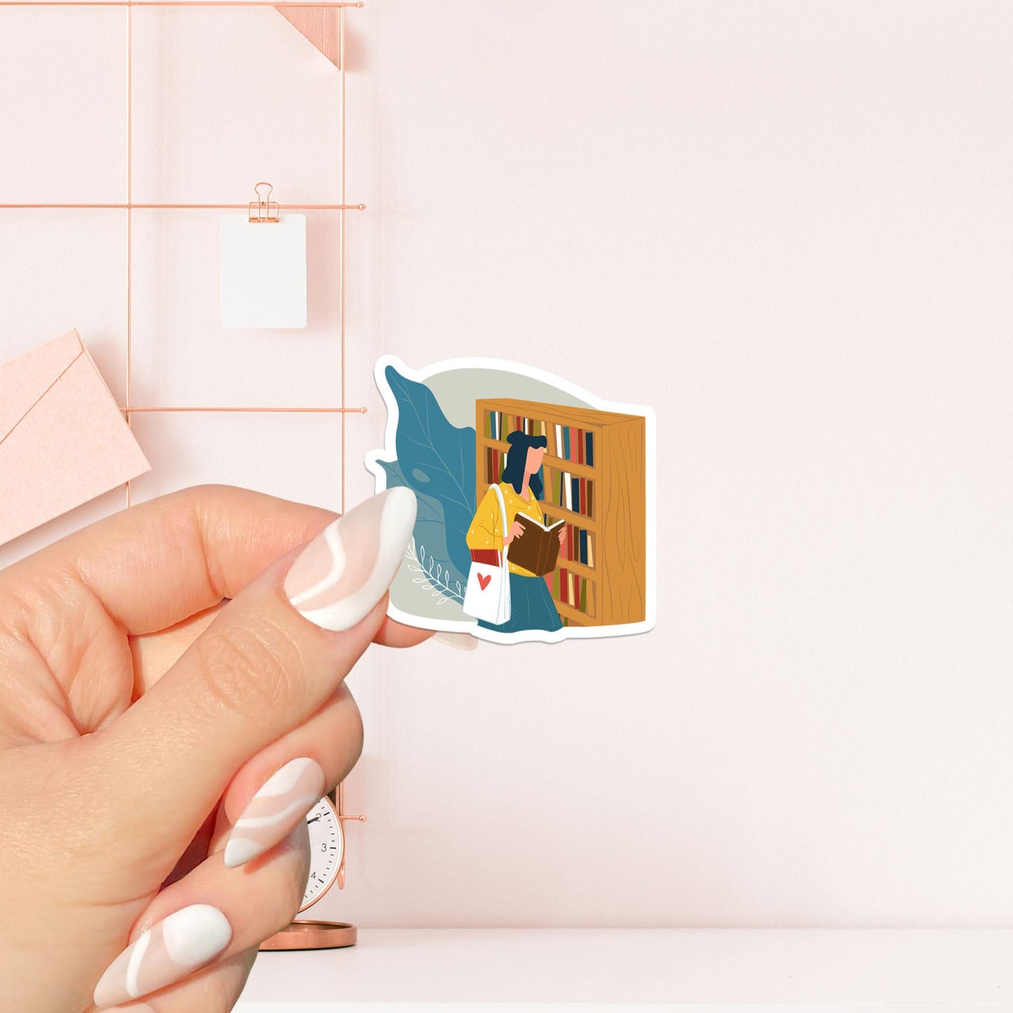 Girl reading in the library Sticker