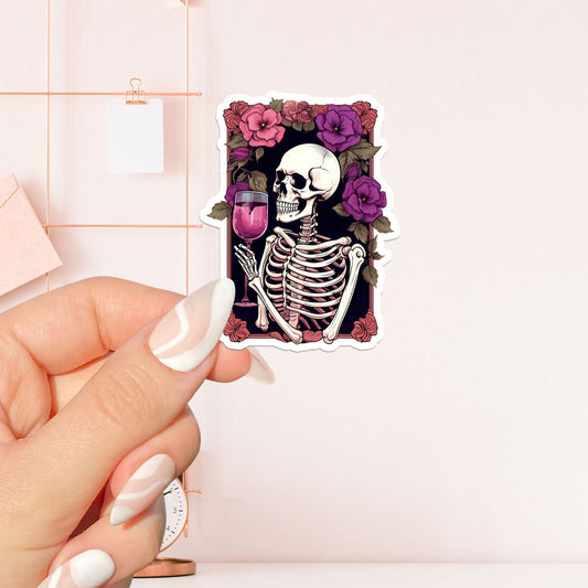 Skeleton drinking wine tarot card Sticker