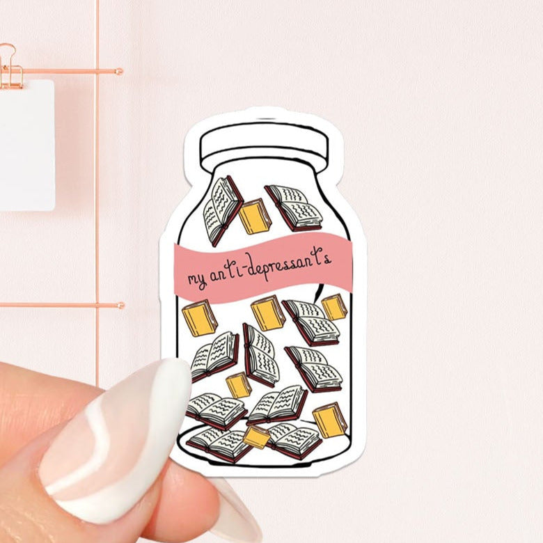 Antidepressant jar of books Sticker