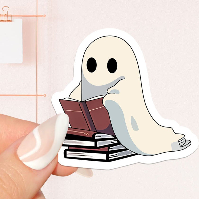 Cute ghost reading Sticker