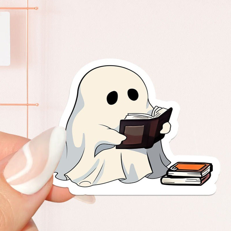 Small ghost reading Sticker