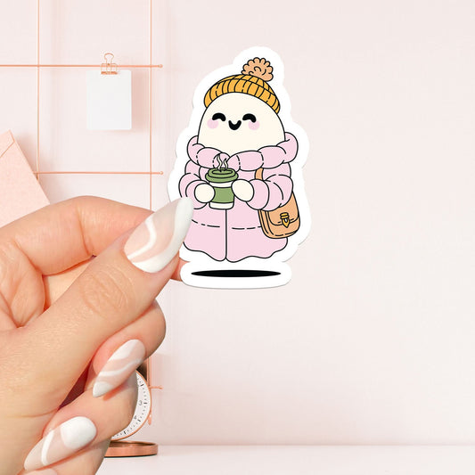 Ghost holding cup of coffee Sticker