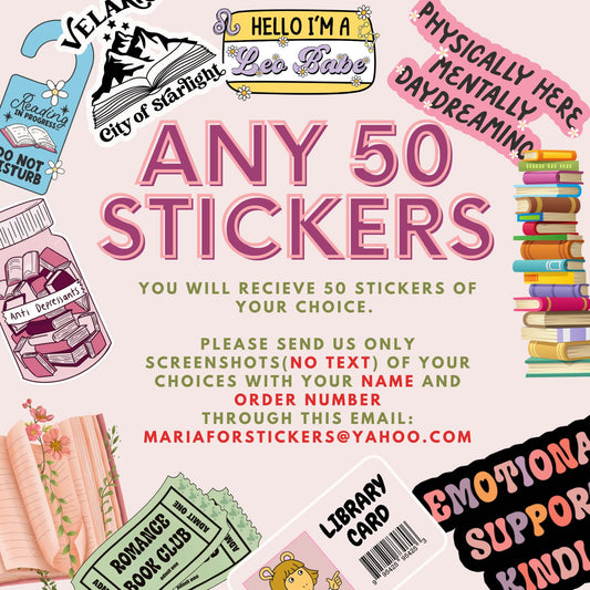 Any 50 sticker of YOUR choice , bookish Sticker, book lover gift, bookish Merch , Kindle Sticker, Smut Reader, reading lover, e-reader