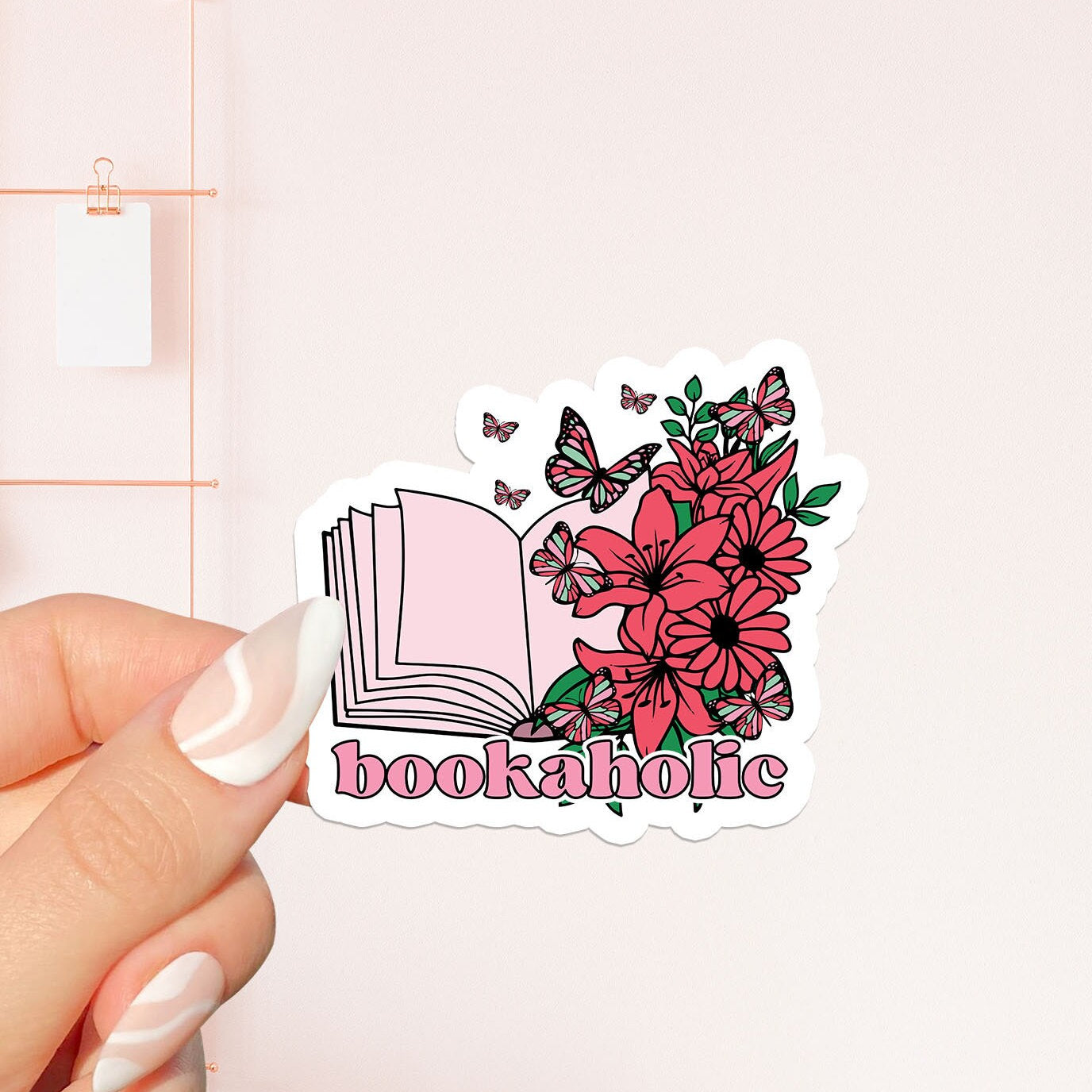 Bookaholic pink flowers sticker, bookish Sticker, book lover gift,bookish Merch, Kindle Sticker, Smut Reader, reading lover, e-reader