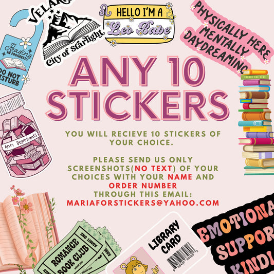 Any 10 sticker of YOUR choice , bookish Sticker, book lover gift, bookish Merch , Kindle Sticker, Smut Reader, reading lover, e-reader