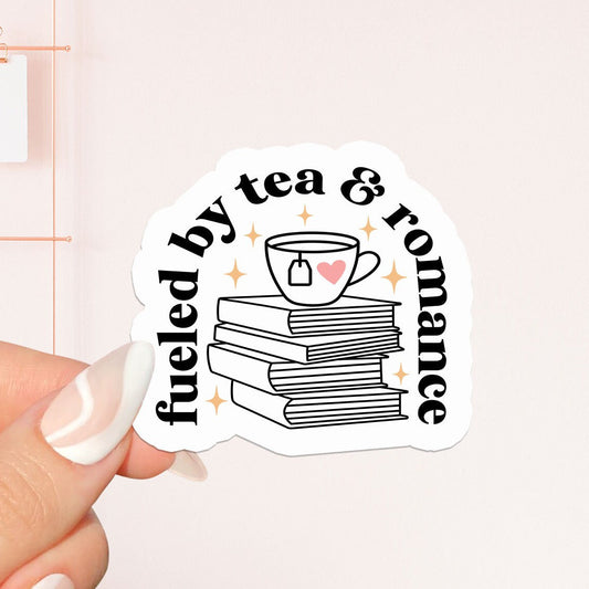 Fueled by tea and romance sticker, bookish Sticker, book lover gift, bookish Merch, Kindle Sticker, Smut Reader, reading lover, e-reader