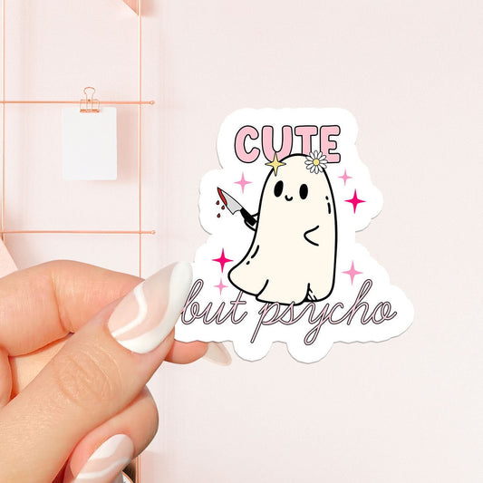 Cute but psycho Sticker, bookish Sticker, book lover gift,bookish Merch, Kindle Sticker, Smut Reader, reading lover, e-reader